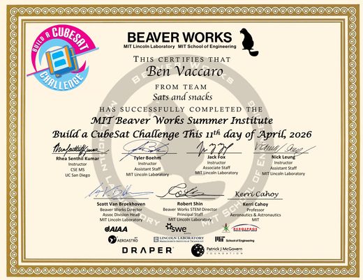 Build a CubeSat Challenge certificate